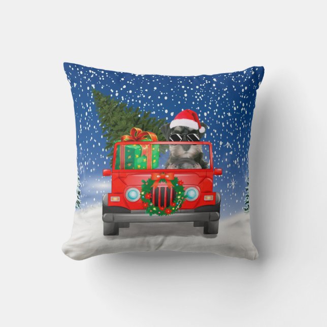 Schnauzer Hund mit Weihnachtsgeschenken Kissen (Vorderseite)