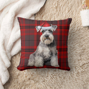 Schnauzer-Hund saisonal rotes Karo Weihnachten Fer Kissen