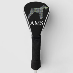 Schnauzer Hund Silhouette Gelb & Blau Grid Golf Headcover