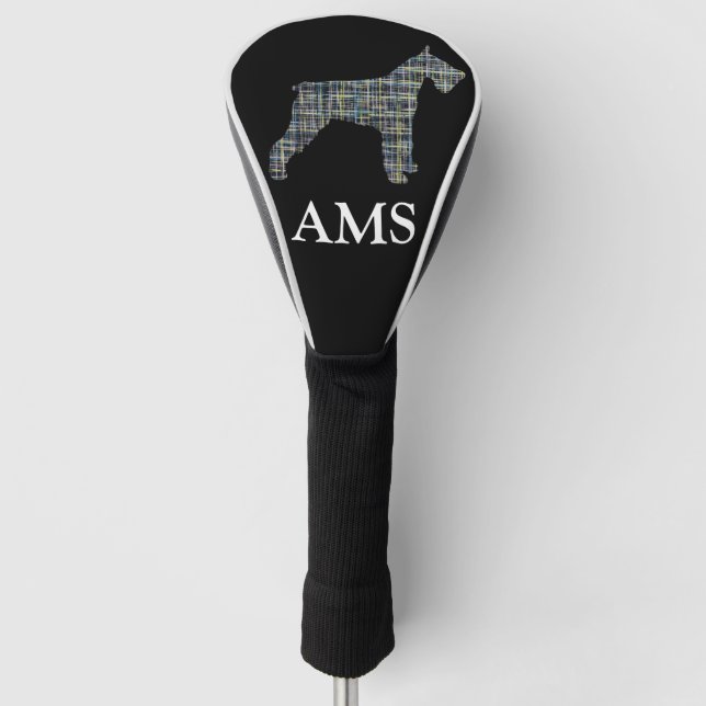 Schnauzer Hund Silhouette Gelb & Blau Grid Golf Headcover (Vorderseite)
