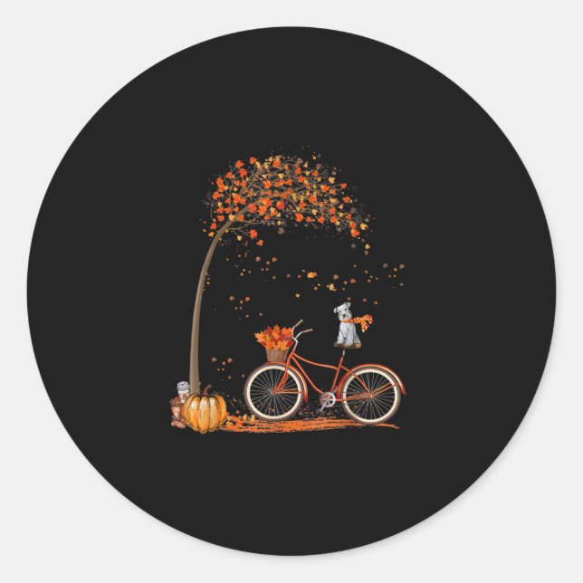 Schnauzer Hund und Pumpkins Fahrrad Herbstleaf Runder Aufkleber (Vorderseite)