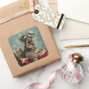Schnauzer Hund Weihnachtsfestlich Quadratischer Aufkleber