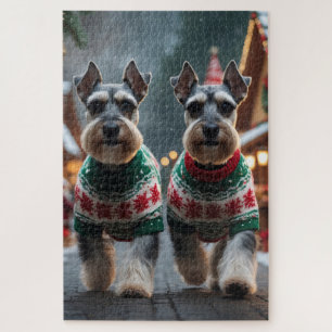 Schnauzer-Hunde Weihnachten Schnee Feiertag