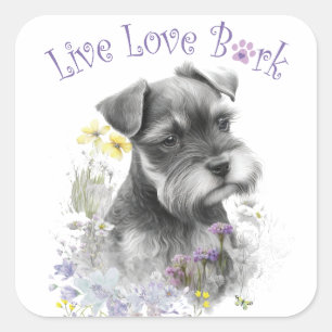 Schnauzer-Hundemama-Blumen Quadratischer Aufkleber