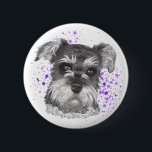 Schnauzer-Hundezeichnen Button<br><div class="desc">Dieses ist ein Bleistiftzeichnen eines Schnauzerhundes. Es wurde leicht mit Pastell gefärbt. Es gibt lila Sprayfarbe im Hintergrund.</div>