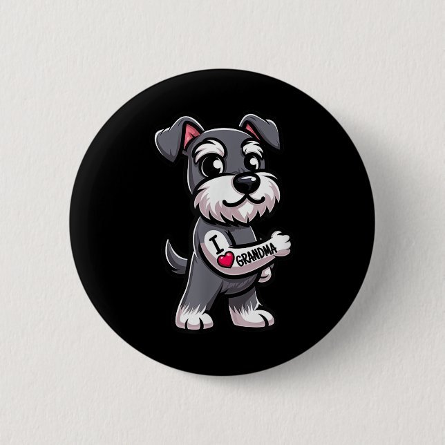 Schnauzer I Liebe Oma Funny Dog Tattoo Button (Vorderseite)