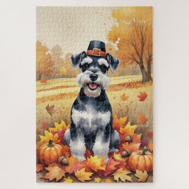 Schnauzer im Herbst hinterlässt Erntedank Art (Vertikal)