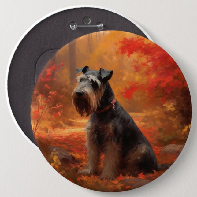 Schnauzer im Herbst Leaves Fall Inspiriert Button (Vorne & Hinten)