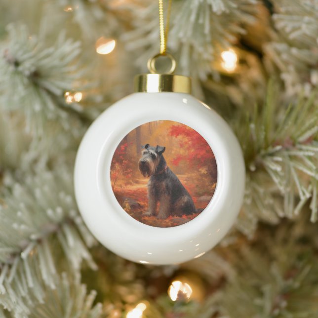 Schnauzer im Herbst Leaves Fall Inspiriert Keramik Kugel-Ornament (Baum)