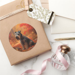 Schnauzer im Herbst Leaves Fall Inspiriert Runder Aufkleber