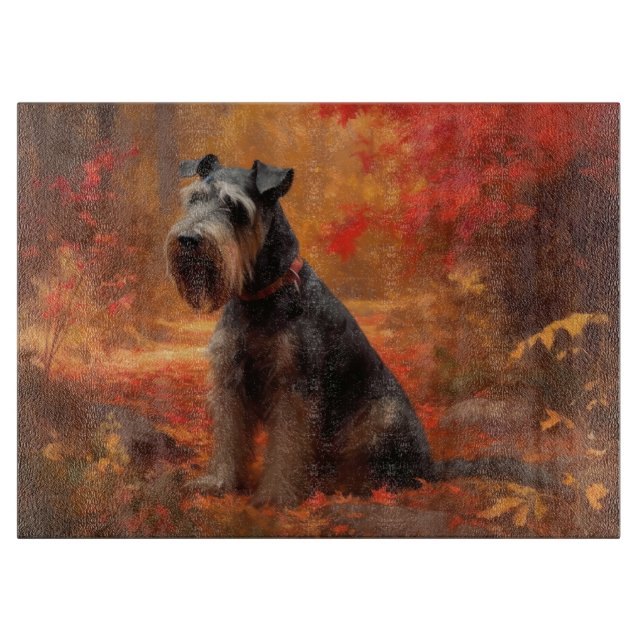 Schnauzer im Herbst Leaves Fall Inspiriert Schneidebrett (Vorderseite)