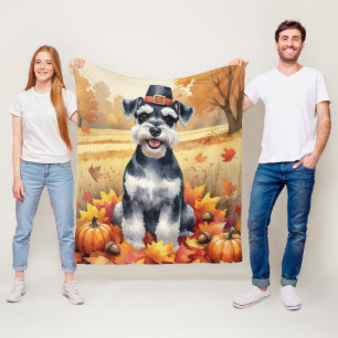 Schnauzer im Herbstlaub Erntedank Kunst Fleecedecke