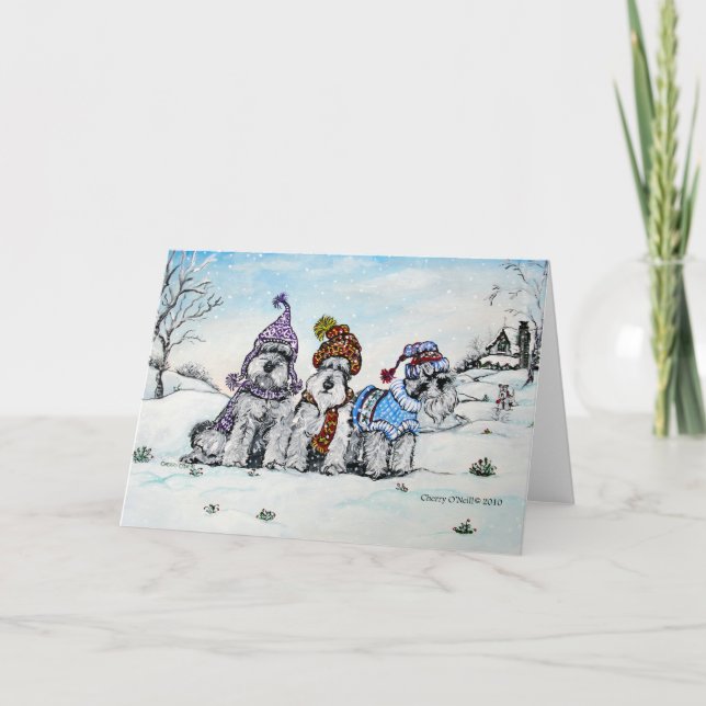 Schnauzer im Winter Feiertagskarte (Vorderseite)