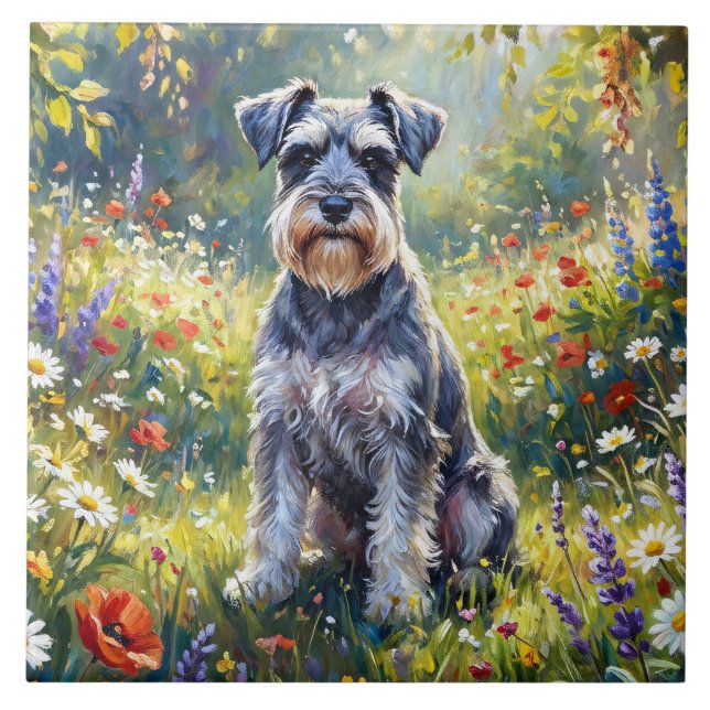 Schnauzer in Wildflower Meadow Fliese (Vorderseite)