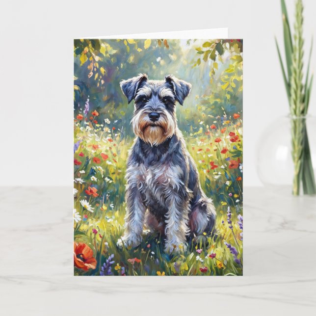 Schnauzer in Wildflower Meadow Karte (Vorderseite)