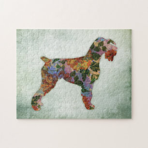Schnauzer Jigsaw Puzzle Chien Floral Sur Vert