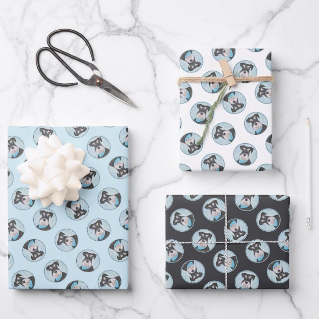 Schnauzer-Malerei Miniatur Unzugeschnittener Haust Geschenkpapier Set (Vorderseite)