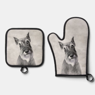 Schnauzer Malerei Riesenkroppe Original Dog Art Ofenhandschuh & Topflappen-Set