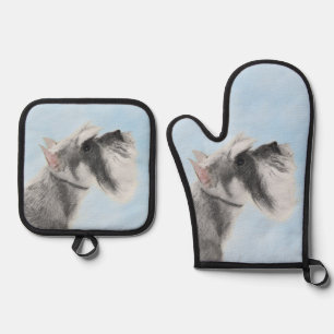 Schnauzer Malerei Riesenkulptur Hundkunst Ofenhandschuh & Topflappen-Set