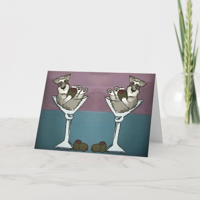 Schnauzer Martini Doppelte Trouble Grußkarte Karte (Vorderseite)