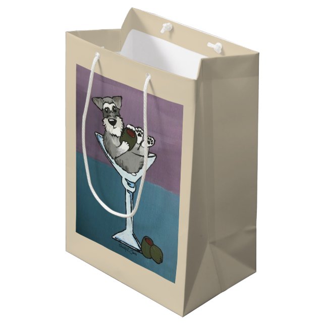 Schnauzer-Martini-Geschenk-Taschen-Medium Mittlere Geschenktüte (Vorderseite Schrägansicht)