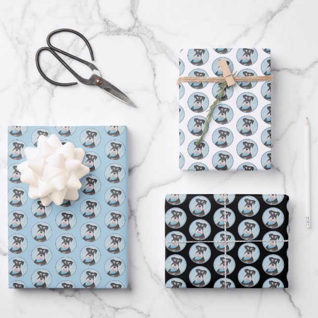 Schnauzer (Miniatur) Malerei - Niedlicher Original Geschenkpapier Set (Vorderseite)