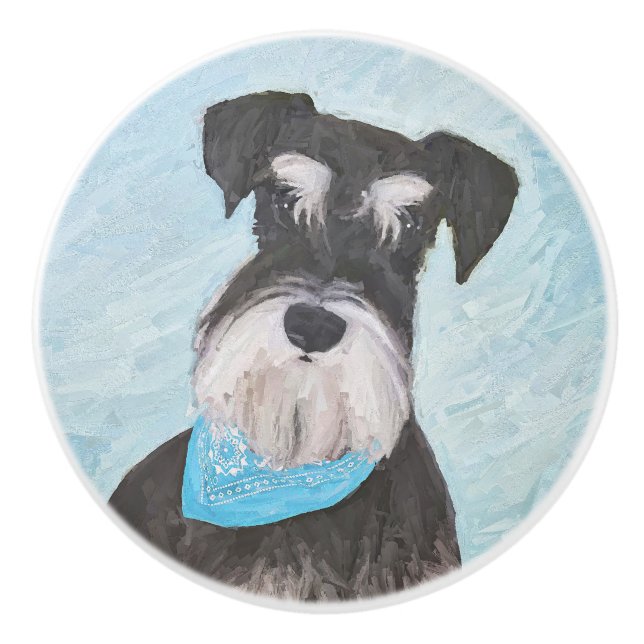 Schnauzer (Miniatur) Malerei - Niedlicher Original Keramikknauf (Vorderseite)