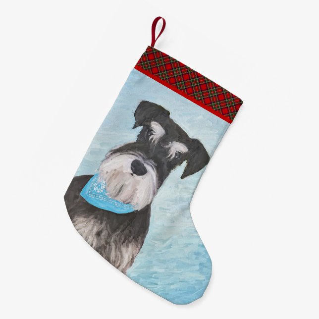 Schnauzer (Miniatur) Malerei - Niedlicher Original Kleiner Weihnachtsstrumpf (Vorderansicht (hängend))