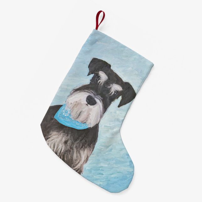 Schnauzer (Miniatur) Malerei - Niedlicher Original Kleiner Weihnachtsstrumpf (Vorderansicht (hängend))