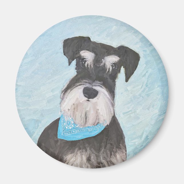 Schnauzer (Miniatur) Malerei - Niedlicher Original Magnet (Vorne)
