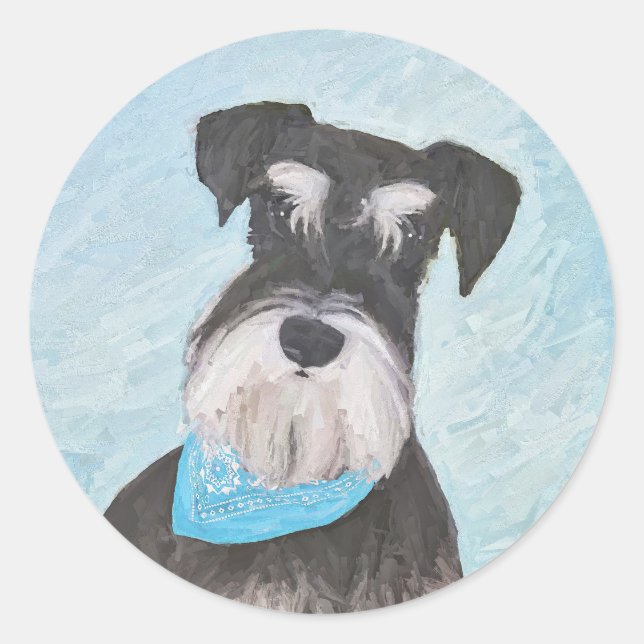 Schnauzer (Miniatur) Malerei - Niedlicher Original Runder Aufkleber (Vorderseite)
