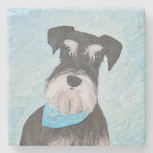 Schnauzer (Miniatur) Malerei - Niedlicher Original Steinuntersetzer