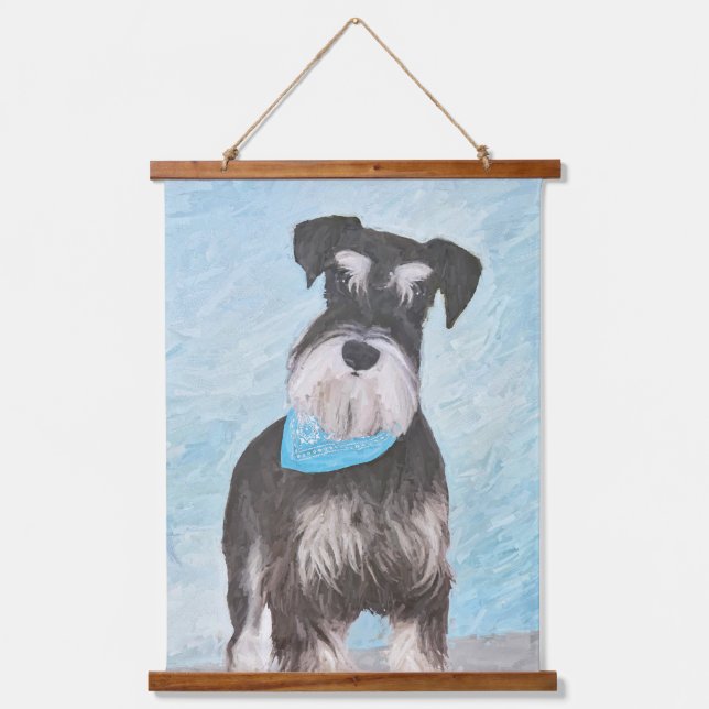 Schnauzer (Miniatur) Malerei - Niedlicher Original Wandteppich Mit Holzrahmen (Vorderseite)