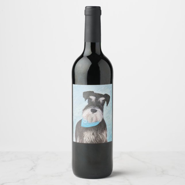 Schnauzer (Miniatur) Malerei - Niedlicher Original Weinetikett (Vorderseite)