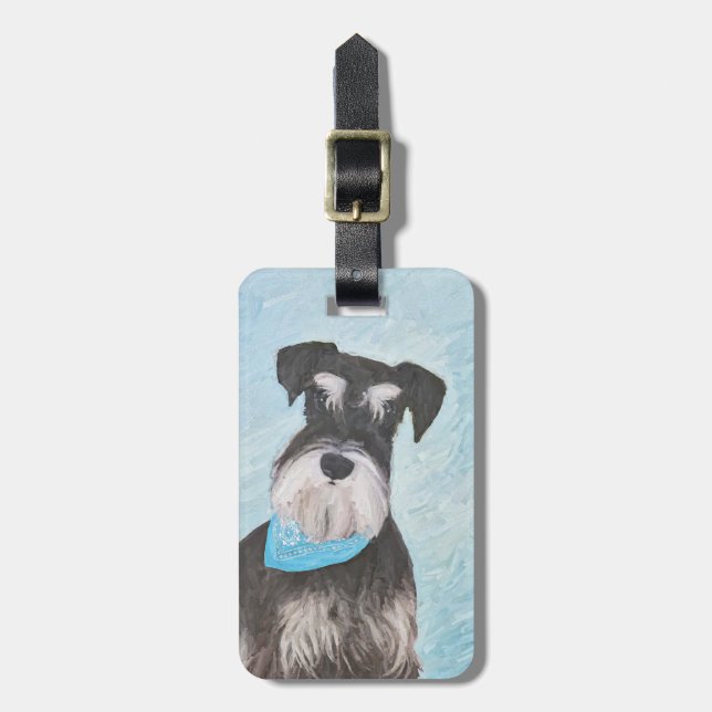 Schnauzer (Miniatur) Malerei - Niedliches Original Gepäckanhänger (Vorderseite vertikal)