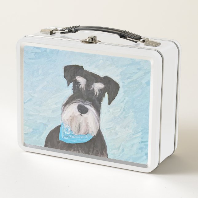 Schnauzer (Miniatur) Malerei - Niedliches Original Metall Brotdose (Vorderseite)