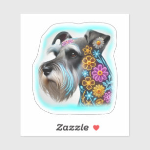 Schnauzer mit Blume Aufkleber