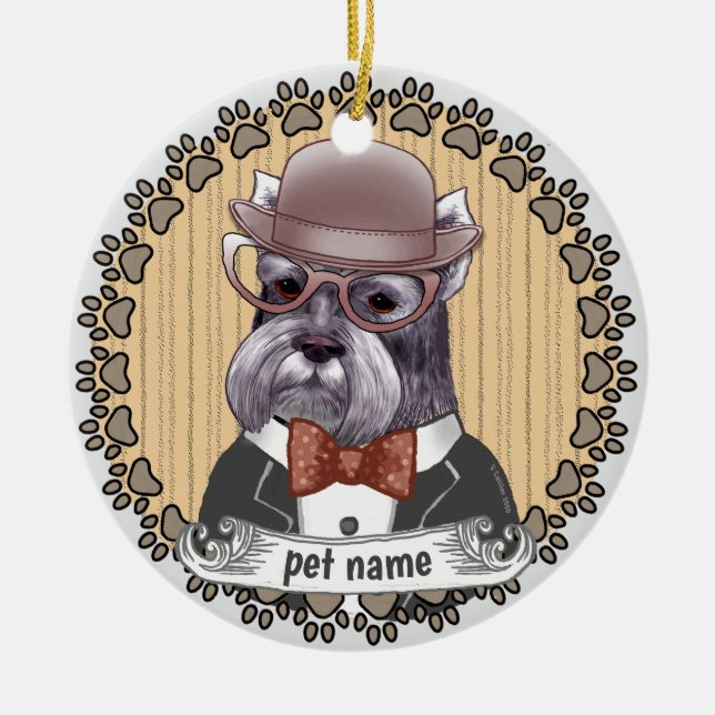 Schnauzer mit Brille Keramik Ornament (Vorne)