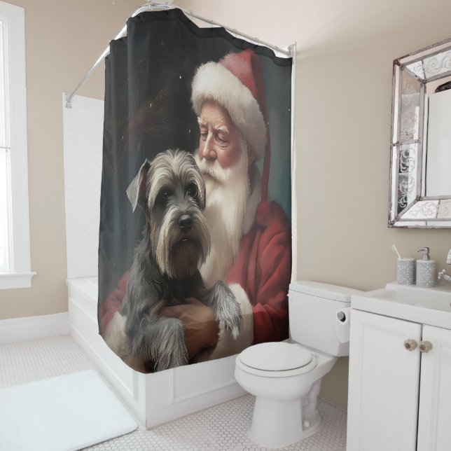 Schnauzer mit dem Weihnachtsmann Weihnachten Duschvorhang (Beispiel)