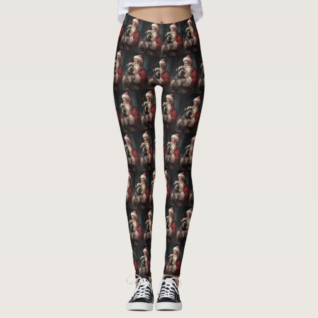 Schnauzer mit dem Weihnachtsmann Weihnachten Leggings (Vorderseite)