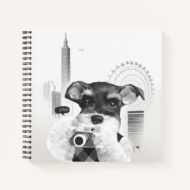 Schnauzer mit Kamera Notizbuch (Vorderseite)