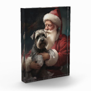 Schnauzer mit Santa Claus Festliches Weihnachten Fotoblock