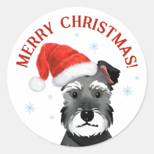 Schnauzer mit Santa-Hut Weihnachten Runder Aufkleber