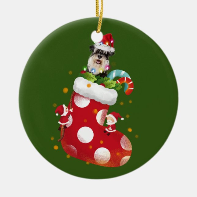 Schnauzer mit Socken Keramik Ornament (Vorne)