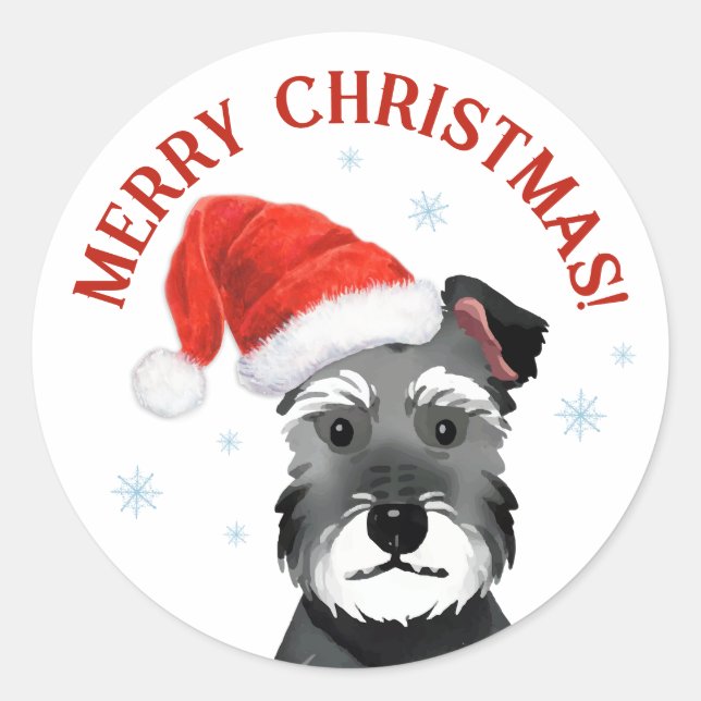 Schnauzer mit Weihnachtsmannmütze Weihnachten Runder Aufkleber (Vorderseite)