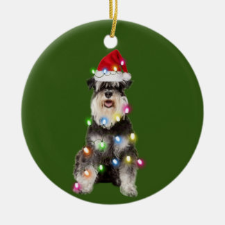 Schnauzer mit Weihnachtssaftler Weihnachtsmannmütz Keramik Ornament