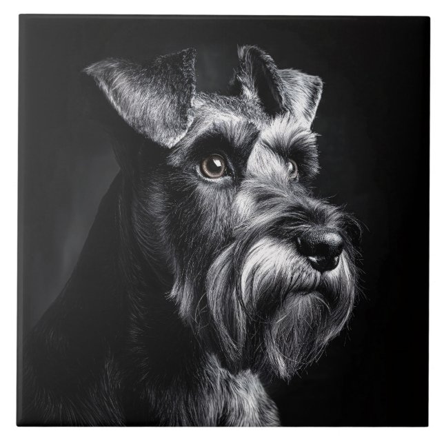 Schnauzer Monochrome Portrait Fliese (Vorderseite)