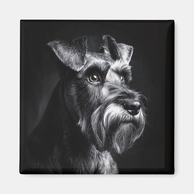 Schnauzer Monochrome Portrait Magnet (Vorne)