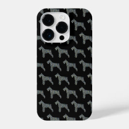 Schnauzer Niedlich Hunde Silhouette Grid Black iPhone 14 Pro Hülle