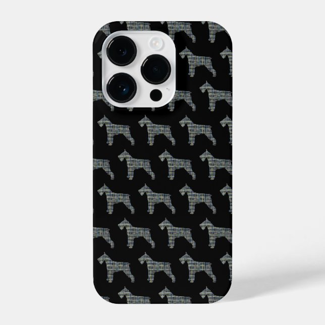 Schnauzer Niedlich Hunde Silhouette Grid Black iPhone 14 Pro Hülle (Rückseite)